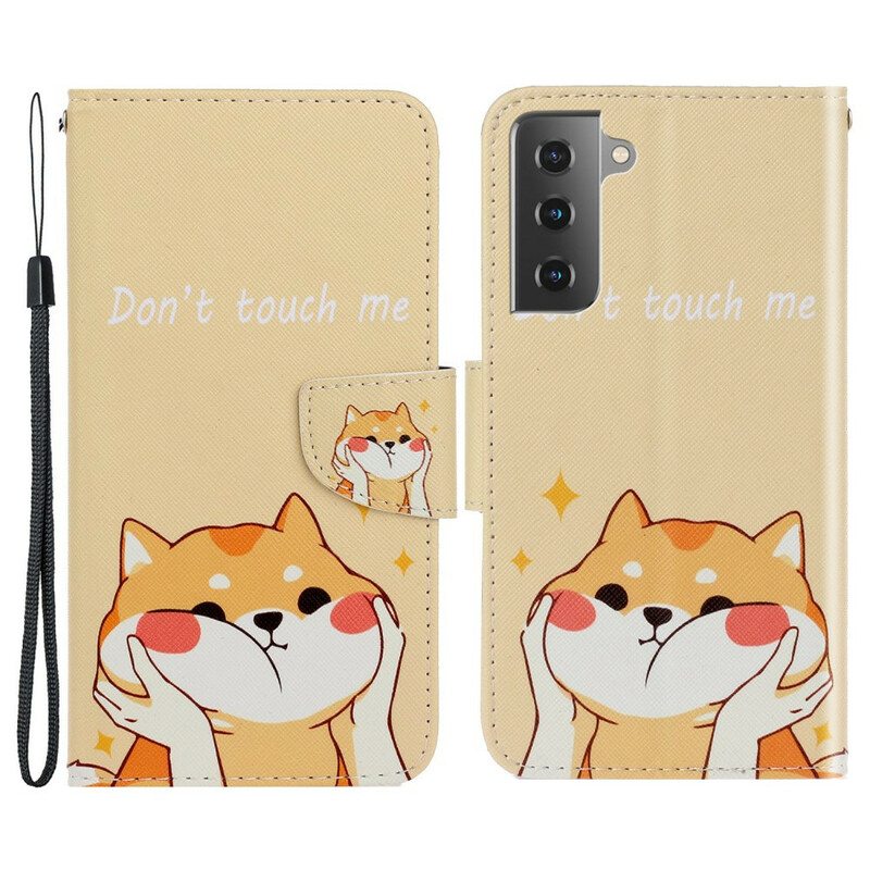 Nahkakotelo Samsung Galaxy S21 FE Suojaketju Kuori Kissa Älä Koske Minuun Hihnalla