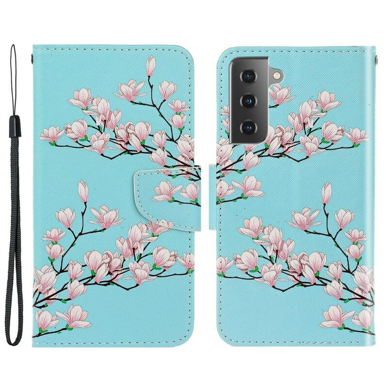Nahkakotelo Samsung Galaxy S21 FE Suojaketju Kuori Strappy Pensas