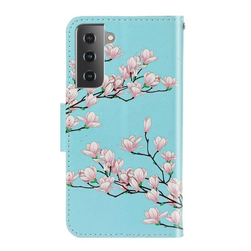 Nahkakotelo Samsung Galaxy S21 FE Suojaketju Kuori Strappy Pensas