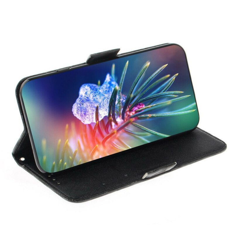 Nahkakotelo Samsung Galaxy S21 FE Suojaketju Kuori Vihainen Panda Kaulanauhan Kanssa