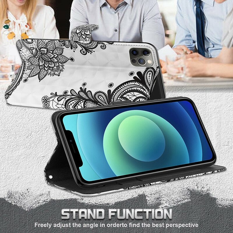 Nahkakotelo Samsung Galaxy S21 FE Tyylikäs Pitsi