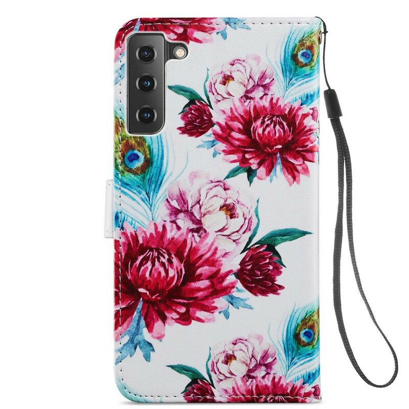 Nahkakotelo Samsung Galaxy S21 FE Voimakkaat Kukat
