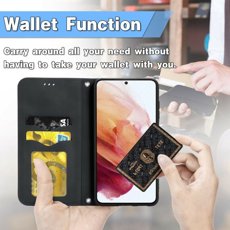 Puhelinkuoret Samsung Galaxy S21 FE Kotelot Flip Vintage Keinonahkaa