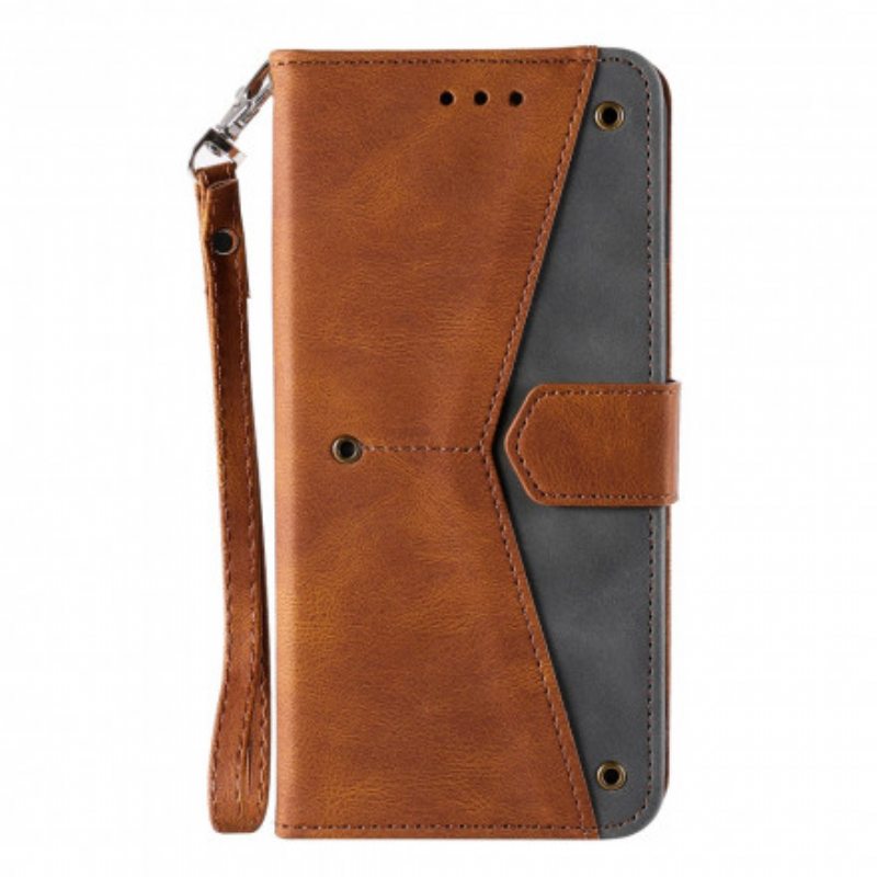 Flip Case Xiaomi Mi 10T Lite Kaksiväriset Keinonahkaiset Niitit