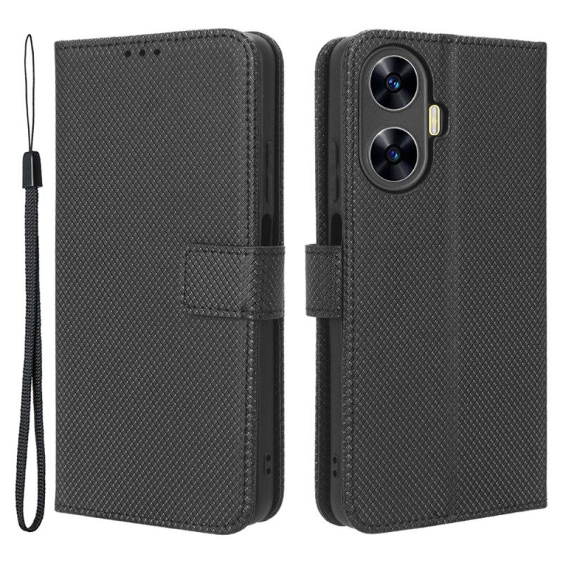 Kotelot Realme C55 Puhelinkuoret Teksturoitu Hihnalompakko