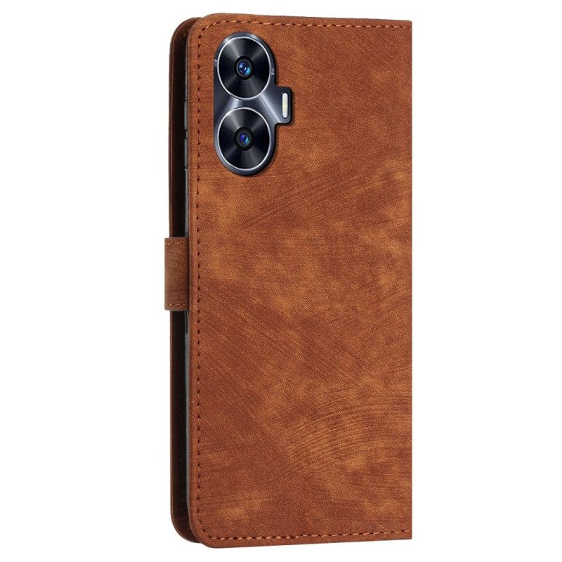 Nahkakotelo Realme C55 Geometriset Viivat Ja Nauha