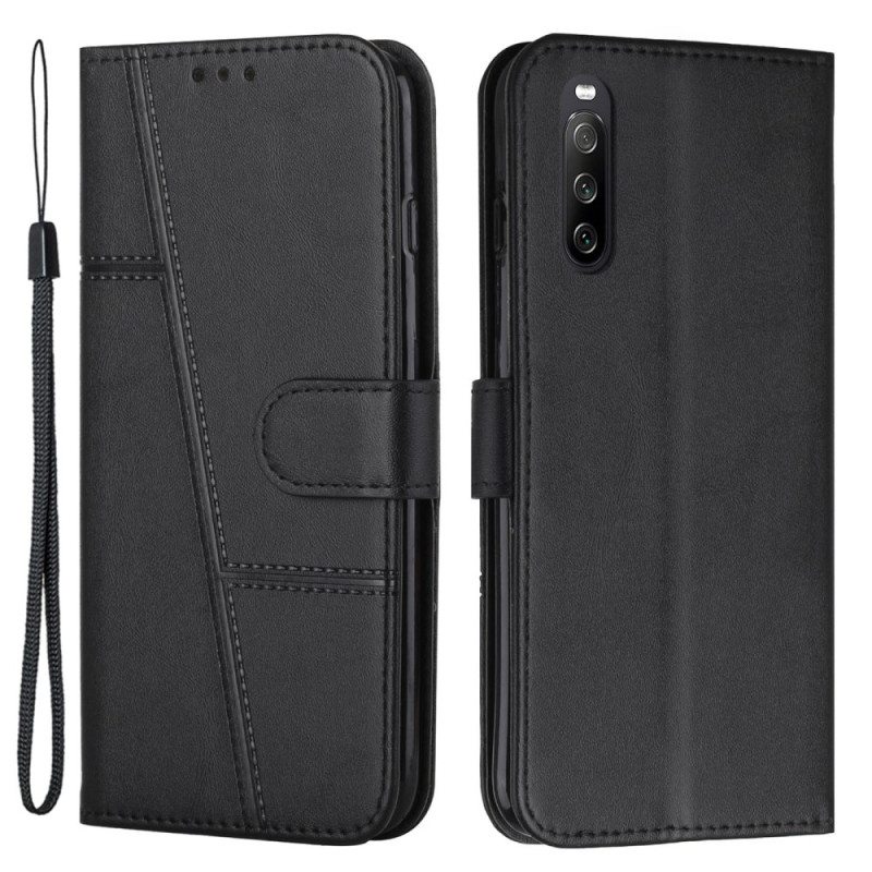 Kotelot Sony Xperia 10 IV Geometrinen Nahkatyyli Hihnalla
