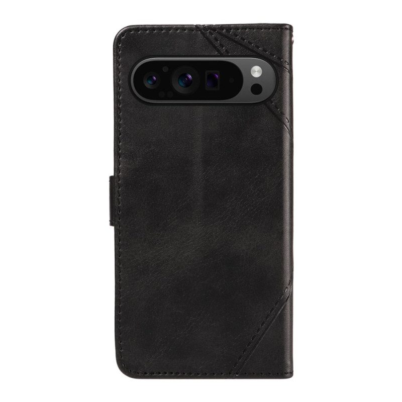 Nahkakotelo Google Pixel 9 Pro Kaksisävyinen Kolmio Hihnalla