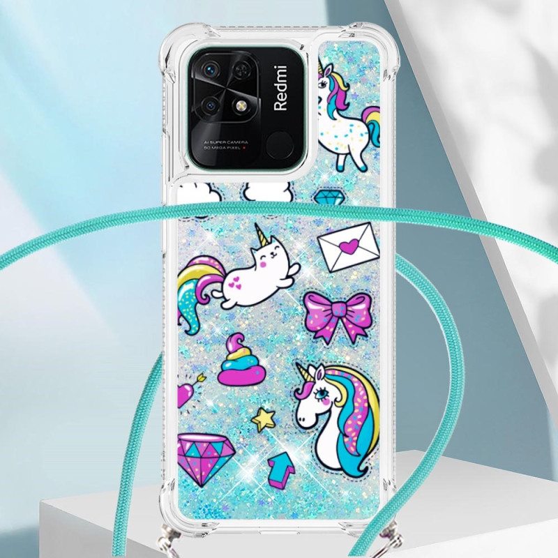 Case Xiaomi Redmi 10C Kiristysnyörillä Kiristysnauha Yksisarvisille