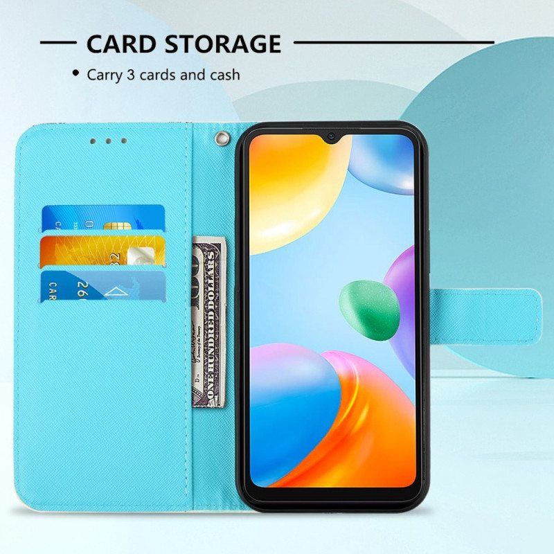 Flip Case Xiaomi Redmi 10C Suojaketju Kuori Neiti Pöllö Hihnalla