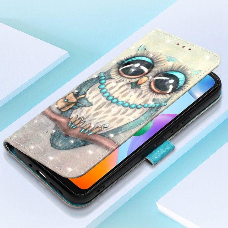 Flip Case Xiaomi Redmi 10C Suojaketju Kuori Neiti Pöllö Hihnalla