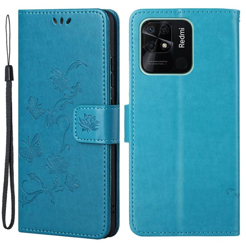 Flip Case Xiaomi Redmi 10C Suojaketju Kuori Strap Kukat
