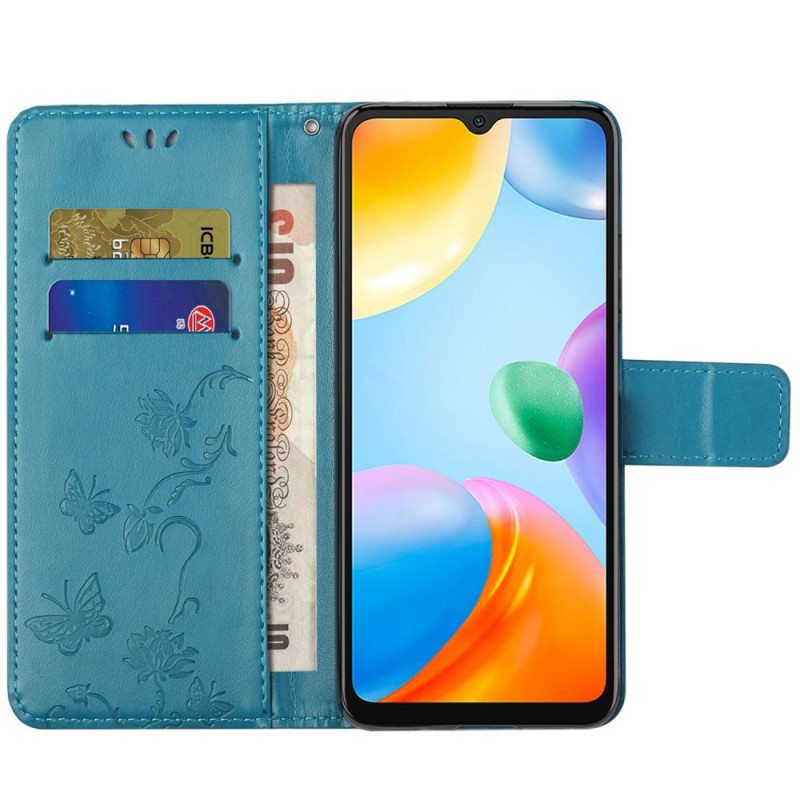 Flip Case Xiaomi Redmi 10C Suojaketju Kuori Strap Kukat