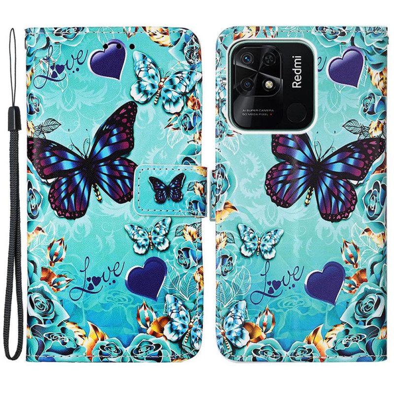 Kotelot Xiaomi Redmi 10C Suojaketju Kuori Strappy Flying Butterflies
