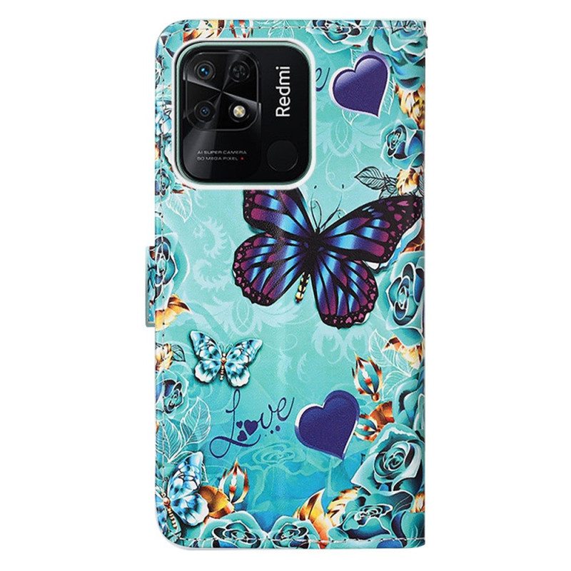 Kotelot Xiaomi Redmi 10C Suojaketju Kuori Strappy Flying Butterflies