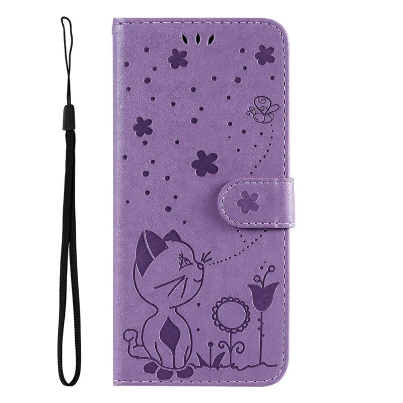 Kotelot Xiaomi Redmi 10C Suojaketju Kuori Strappy Kissa Ja Mehiläiset