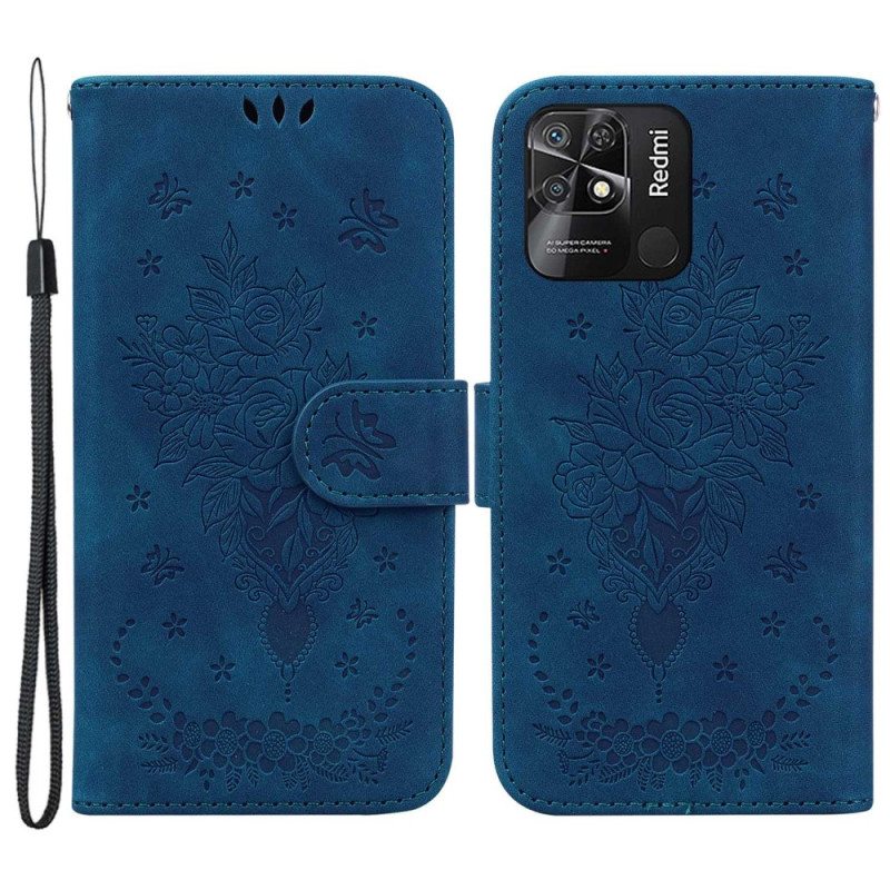 Kotelot Xiaomi Redmi 10C Suojaketju Kuori Strappy Ruusut Ja Perhoset
