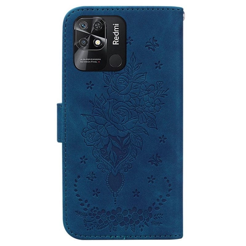 Kotelot Xiaomi Redmi 10C Suojaketju Kuori Strappy Ruusut Ja Perhoset