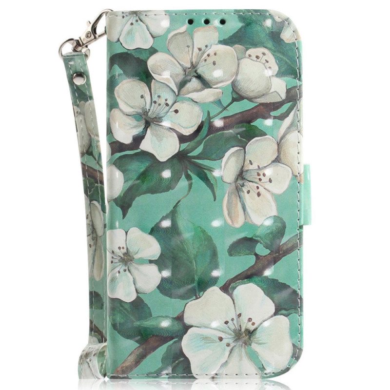 Kotelot Xiaomi Redmi 10C Suojaketju Kuori Strappy Valkoiset Kukat