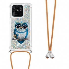 Kuori Xiaomi Redmi 10C Kiristysnyörillä Paljetti Kiristysnyöri Miss Owl