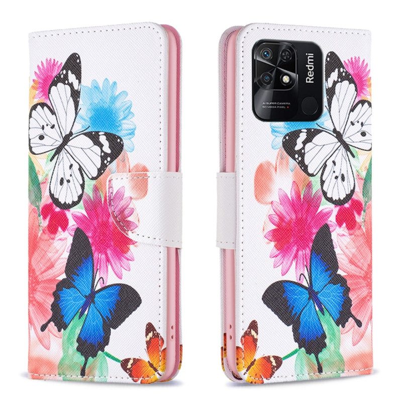 Nahkakotelo Xiaomi Redmi 10C Akvarelliperhosia