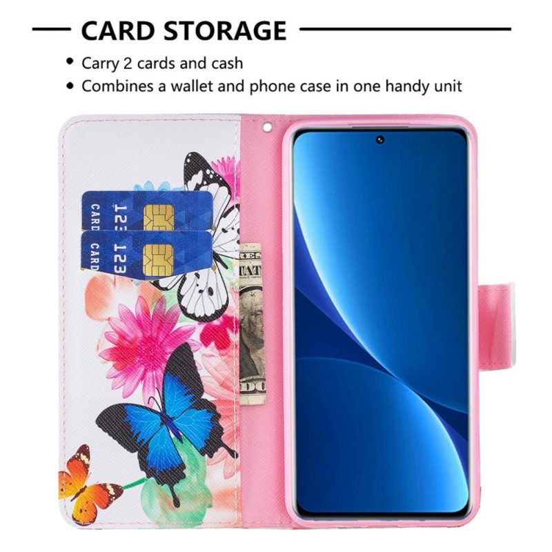 Nahkakotelo Xiaomi Redmi 10C Akvarelliperhosia