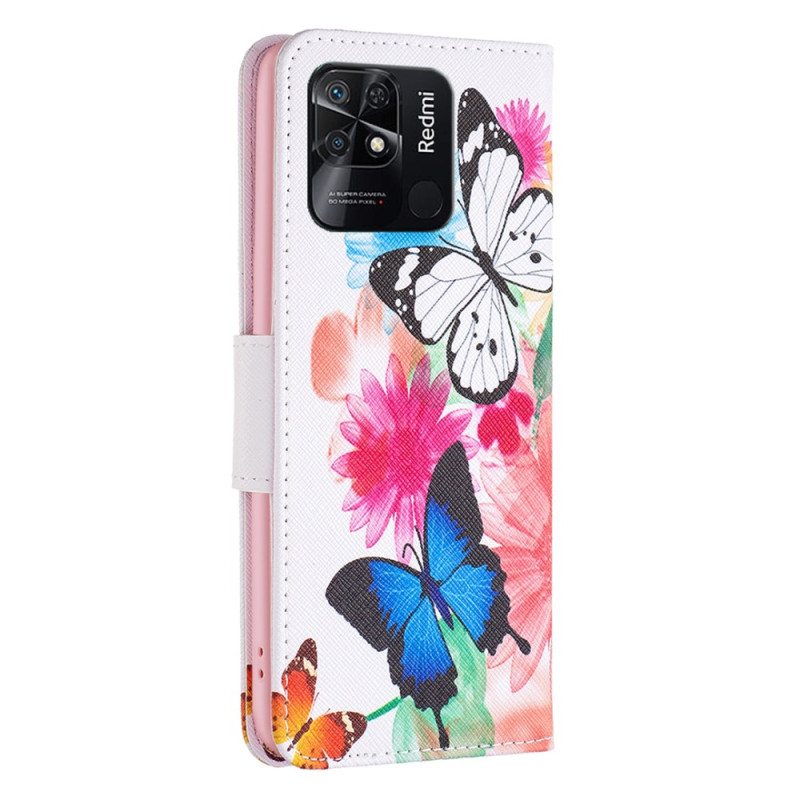 Nahkakotelo Xiaomi Redmi 10C Akvarelliperhosia