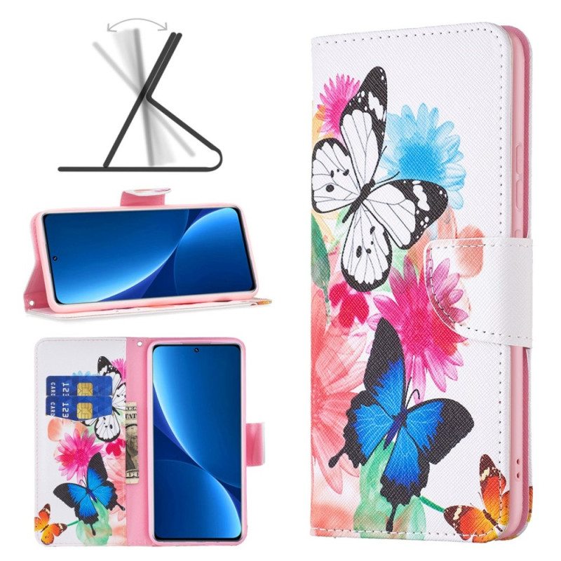 Nahkakotelo Xiaomi Redmi 10C Akvarelliperhosia