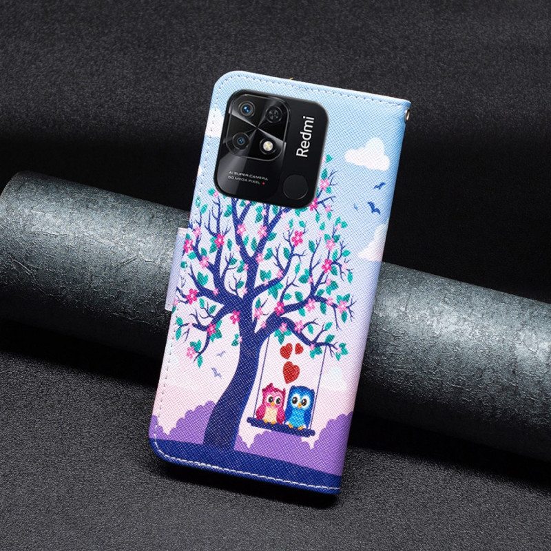 Nahkakotelo Xiaomi Redmi 10C Pöllöt Keinussa