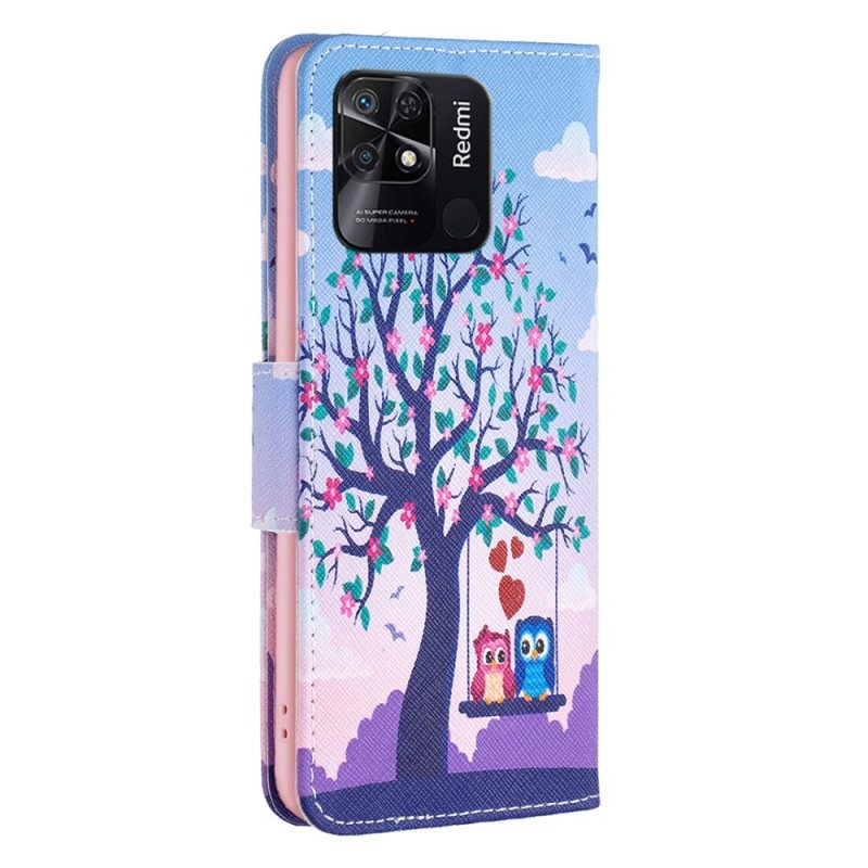 Nahkakotelo Xiaomi Redmi 10C Pöllöt Keinussa