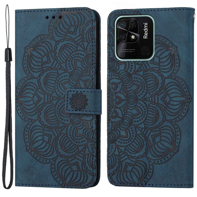 Nahkakotelo Xiaomi Redmi 10C Suojaketju Kuori Strappy Mandala