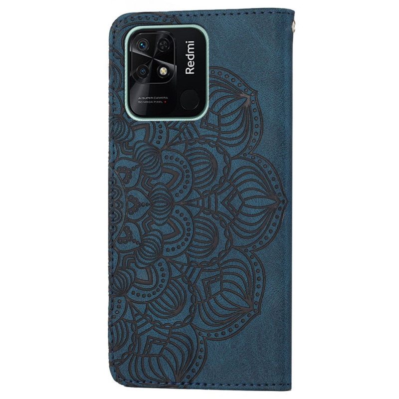 Nahkakotelo Xiaomi Redmi 10C Suojaketju Kuori Strappy Mandala