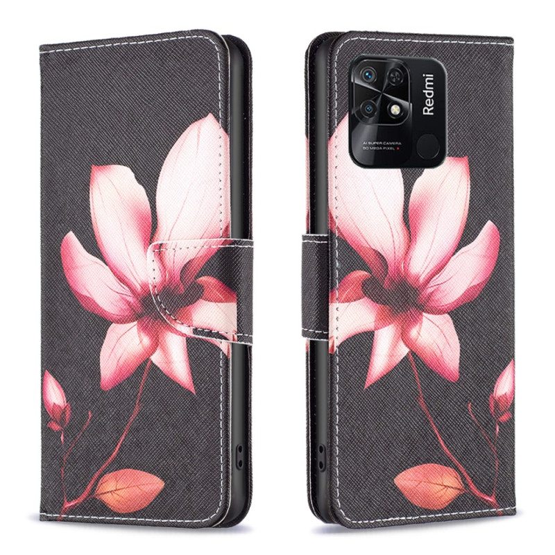 Nahkakotelo Xiaomi Redmi 10C Vaaleanpunainen Kukka