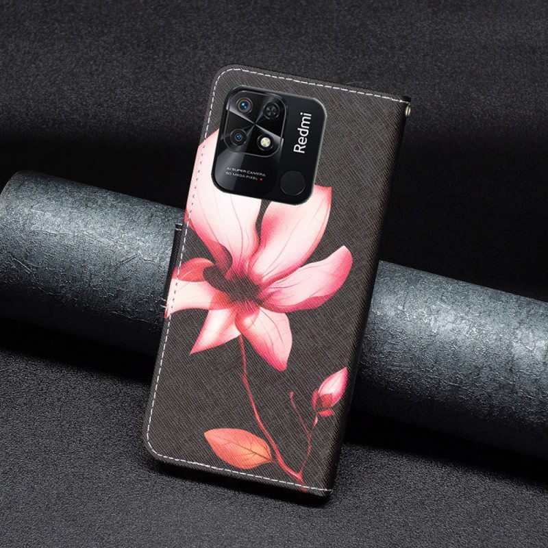 Nahkakotelo Xiaomi Redmi 10C Vaaleanpunainen Kukka