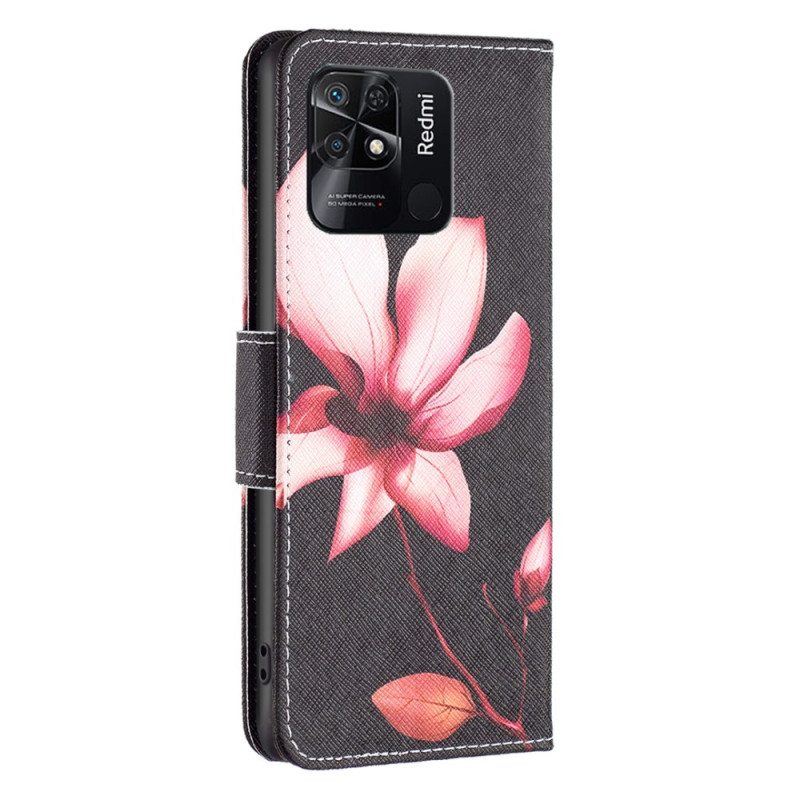 Nahkakotelo Xiaomi Redmi 10C Vaaleanpunainen Kukka