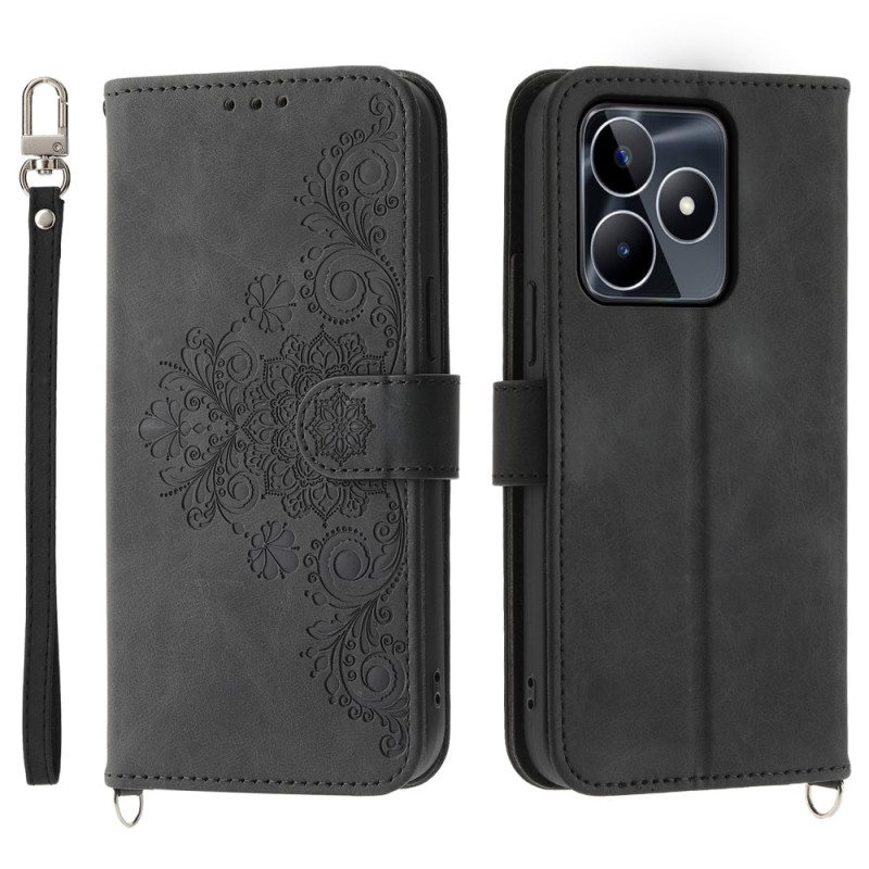 Kotelot Realme C53 Kukkakuvio Hihnalla Ja Olkahihnalla