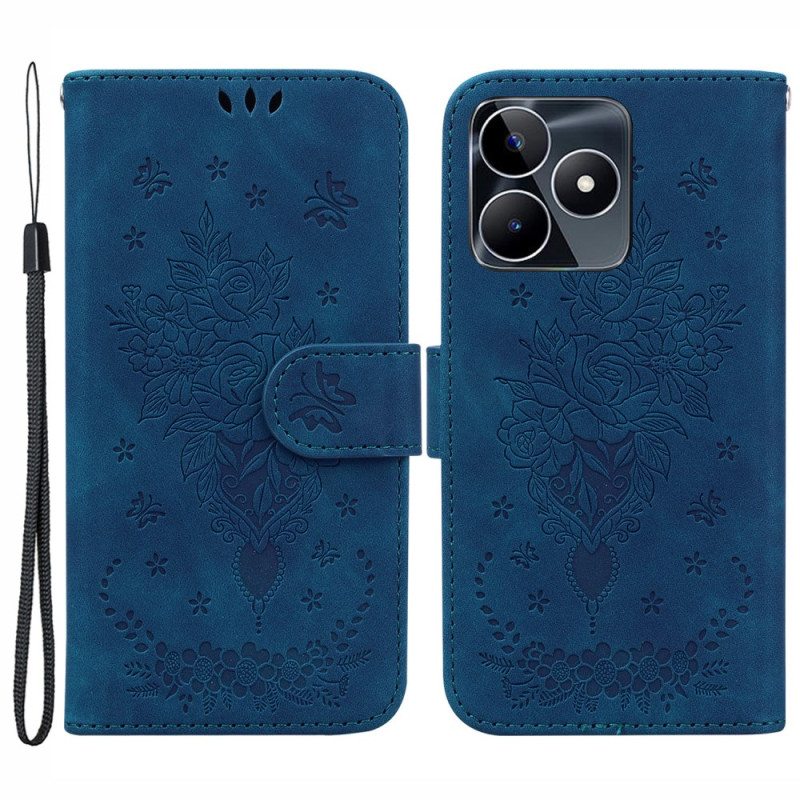 Kotelot Realme C53 Ruusu- Ja Perhoskuvio