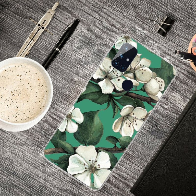 Kuori OnePlus Nord N10 Maalattuja Valkoisia Kukkia