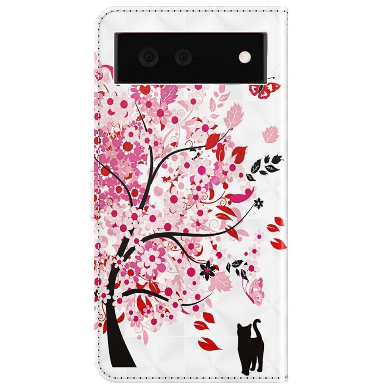 Kotelot Google Pixel 6A Suojaketju Kuori Tree Ja Strappy Cat