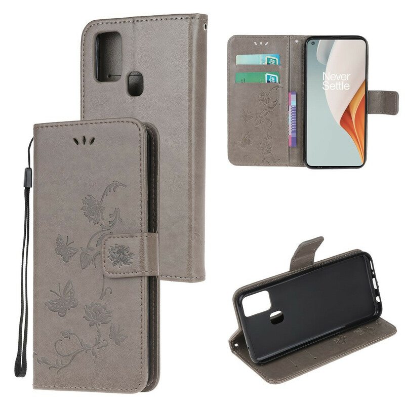 Kotelot OnePlus Nord N100 Suojaketju Kuori Stringit Perhosia Ja Kukkia