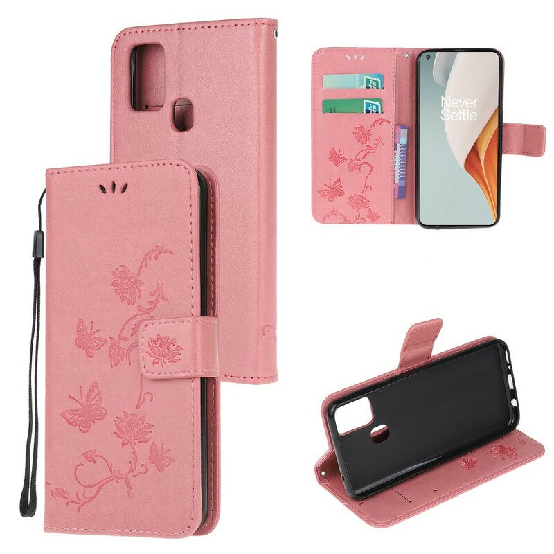 Kotelot OnePlus Nord N100 Suojaketju Kuori Stringit Perhosia Ja Kukkia