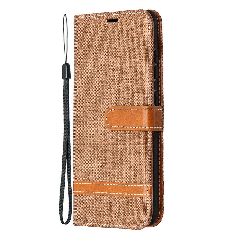 Flip Case Samsung Galaxy S20 FE Suojaketju Kuori Kangas- Ja Nahkaefektihihna
