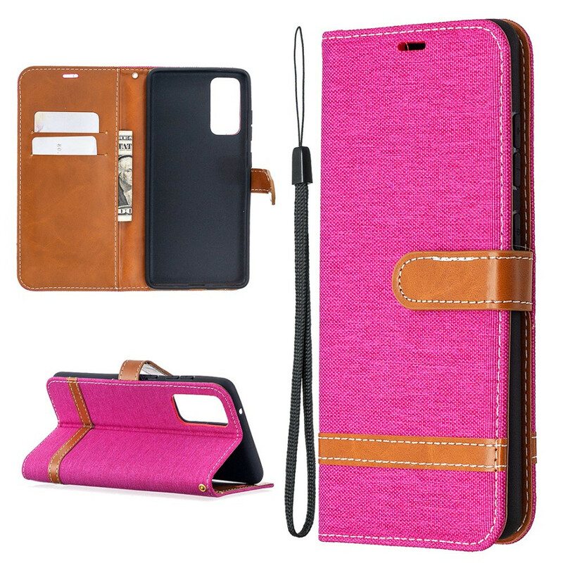 Flip Case Samsung Galaxy S20 FE Suojaketju Kuori Kangas- Ja Nahkaefektihihna