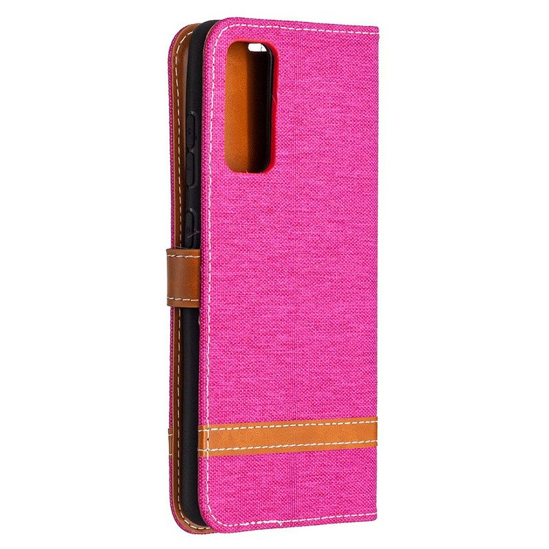 Flip Case Samsung Galaxy S20 FE Suojaketju Kuori Kangas- Ja Nahkaefektihihna