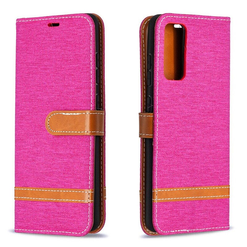 Flip Case Samsung Galaxy S20 FE Suojaketju Kuori Kangas- Ja Nahkaefektihihna
