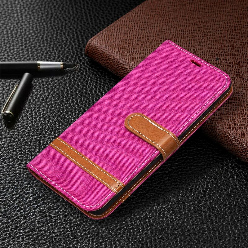 Flip Case Samsung Galaxy S20 FE Suojaketju Kuori Kangas- Ja Nahkaefektihihna