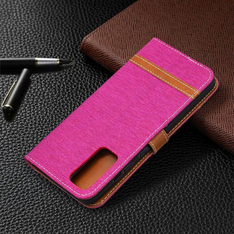 Flip Case Samsung Galaxy S20 FE Suojaketju Kuori Kangas- Ja Nahkaefektihihna