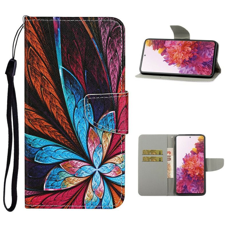 Flip Case Samsung Galaxy S20 FE Värilliset Lakanat Kaulanauhalla