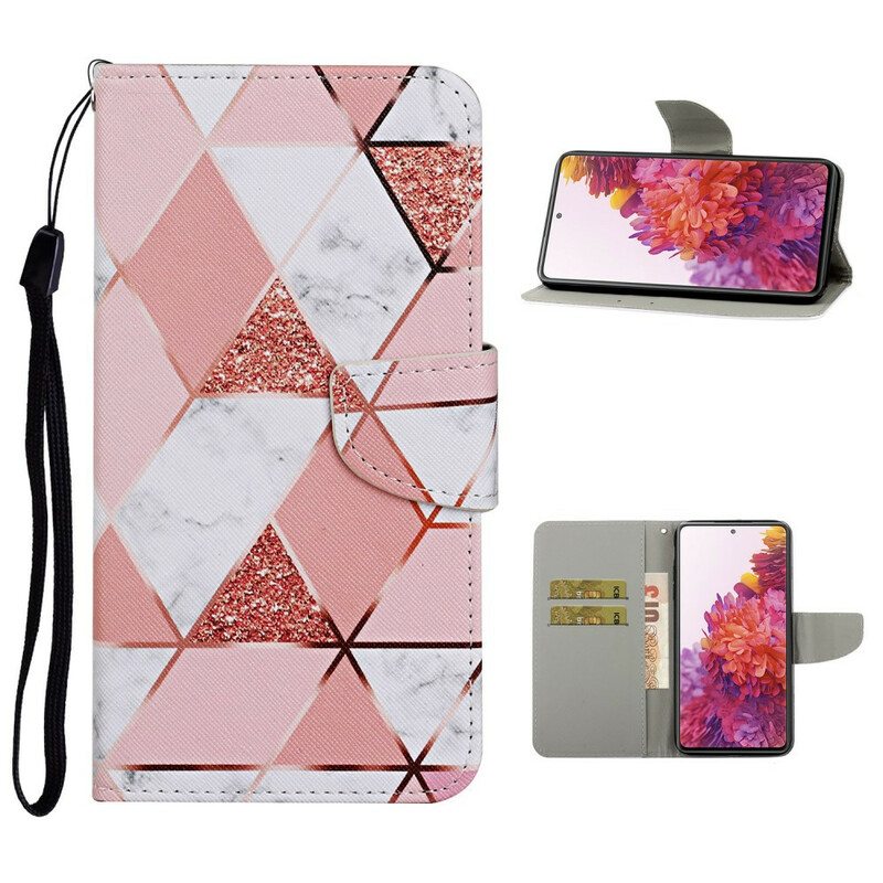 Kotelot Samsung Galaxy S20 FE Marmori Ja Paljetteja Hihnalla