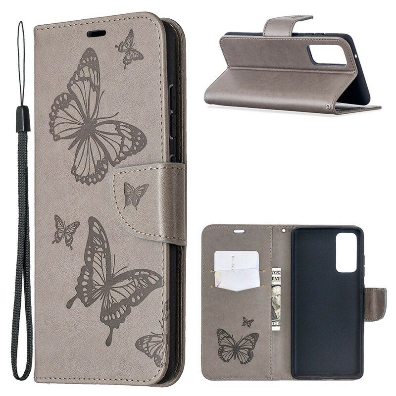 Kotelot Samsung Galaxy S20 FE Perhosia Lennossa Lanyardin Kanssa